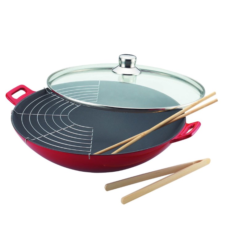 Wok en fonte de Hanseküche - Poêle à wok de haute qualité cuite au four, Ø  35,5 cm, adaptée à l'induction - Poêle en fonte robuste et rustique :  : Cuisine et Maison